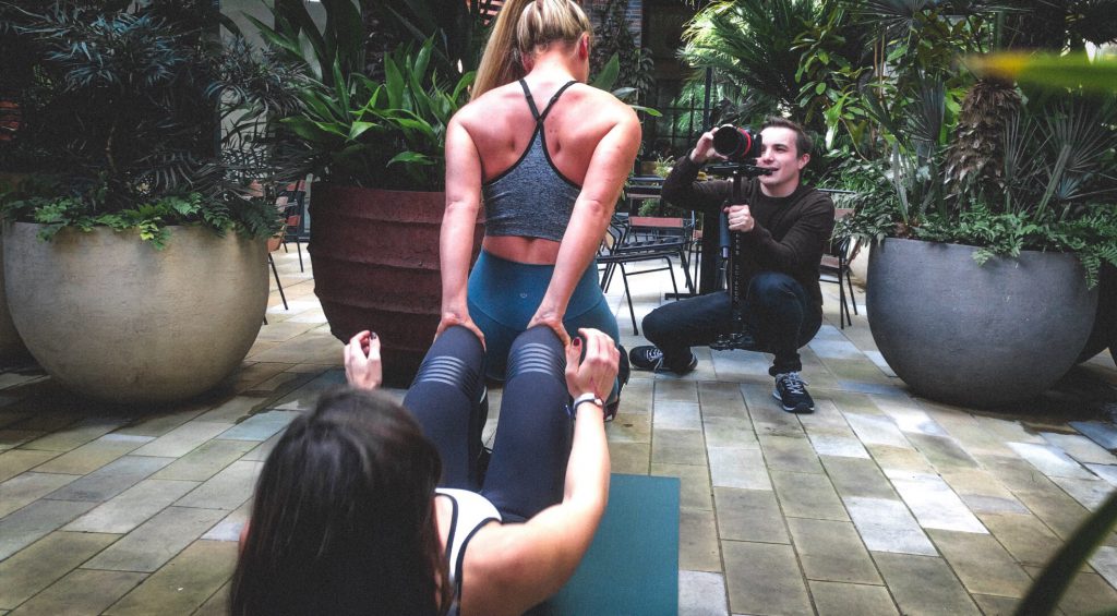 Michael filming with Sophia and Chelsea Fitness for a promo video about health and wellbeing