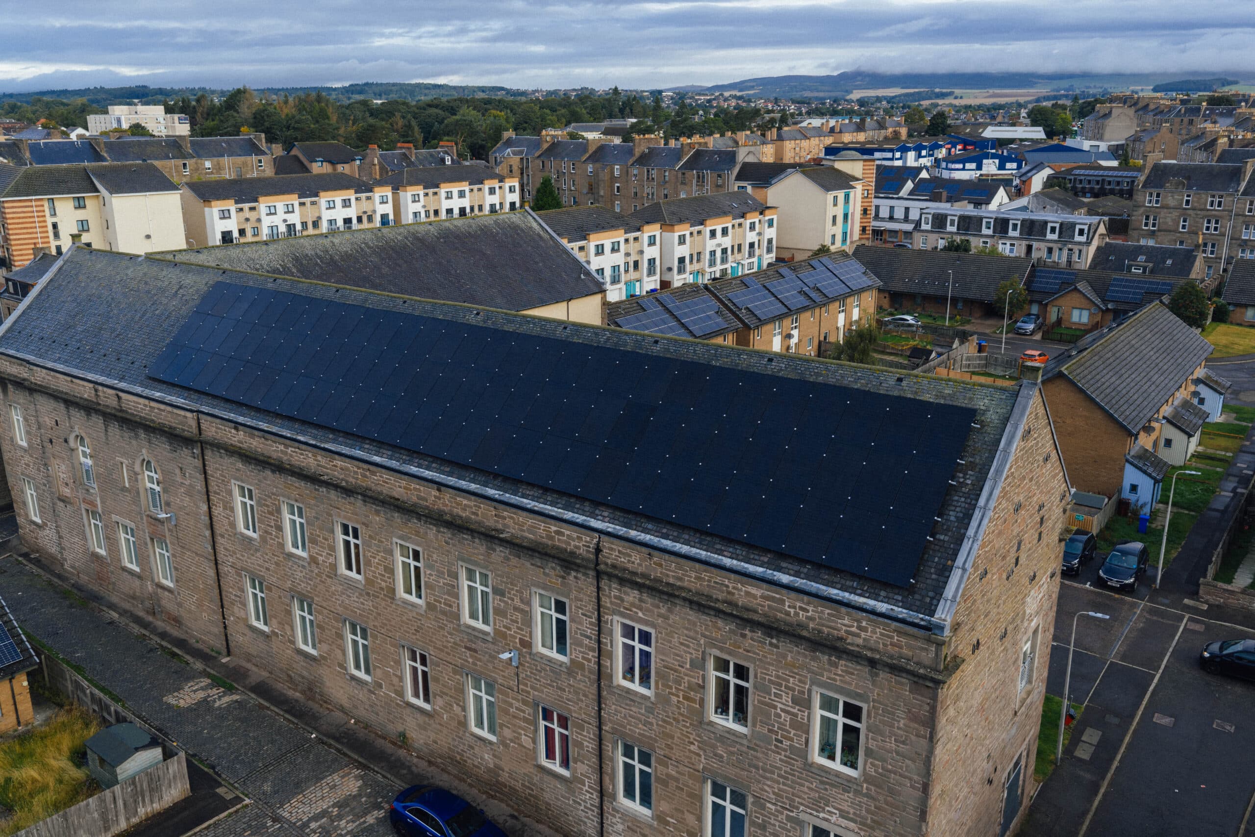 Scott Court old building with solar panels installed achieving high EPC rating